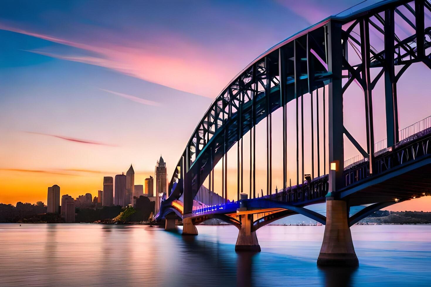 sydney bridge at sunset. AI-Generated photo