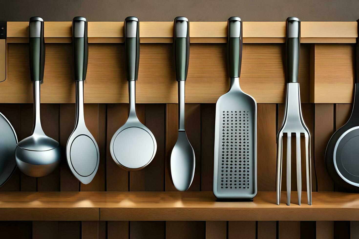 a shelf with many different utensils on it. AI-Generated photo