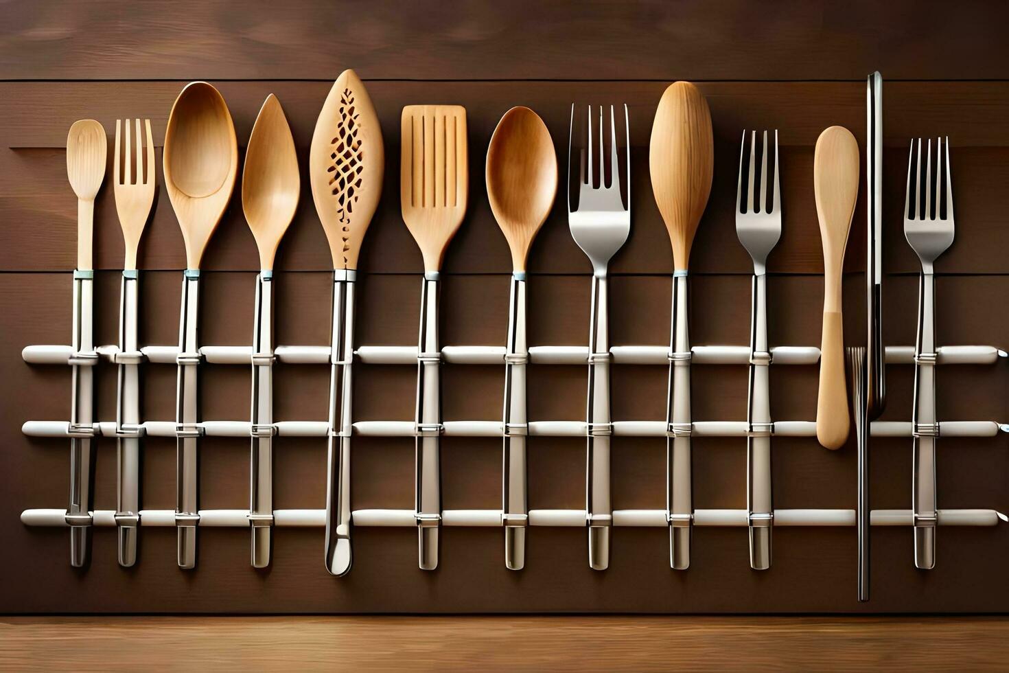 a rack with utensils and forks on it. AI-Generated photo