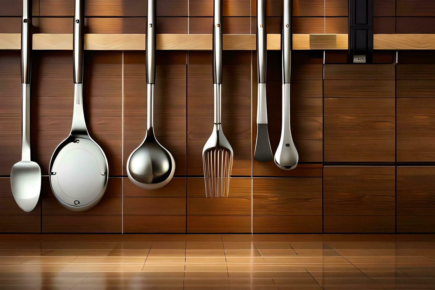 a group of utensils hanging on a wall. AI-Generated photo