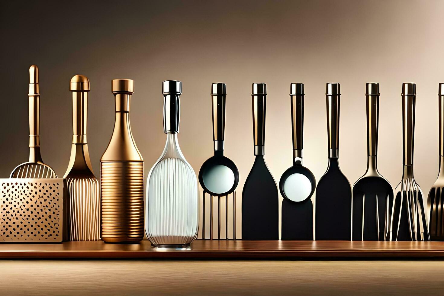 a shelf with many different utensils on it. AI-Generated photo