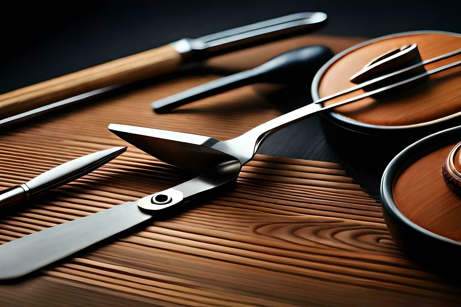un cuchillo, tenedor, cuchara y cuchillo en un mesa. generado por ai foto