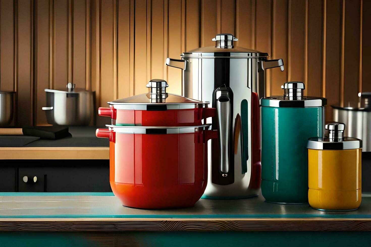 colorful kitchen appliances on a countertop. AI-Generated photo