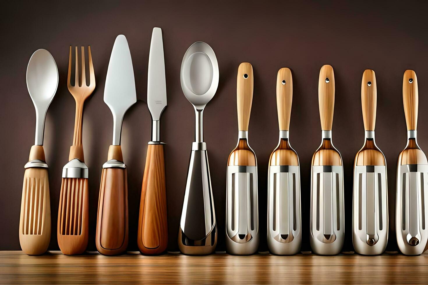 a group of different types of utensils are lined up. AI-Generated photo