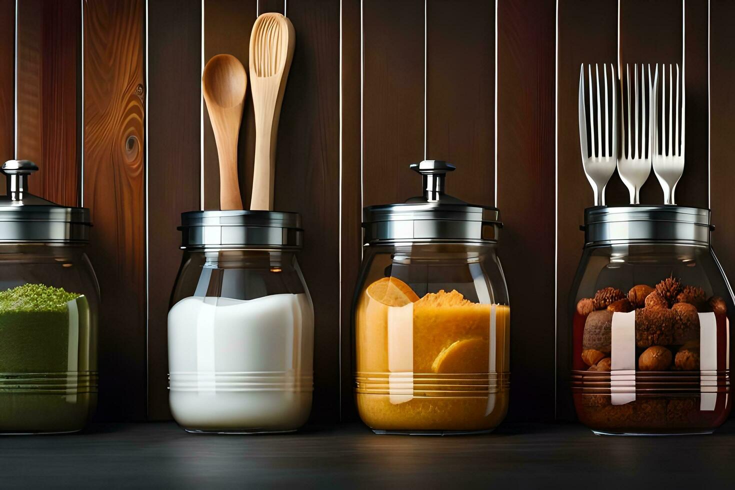 jars with different types of food in them. AI-Generated photo