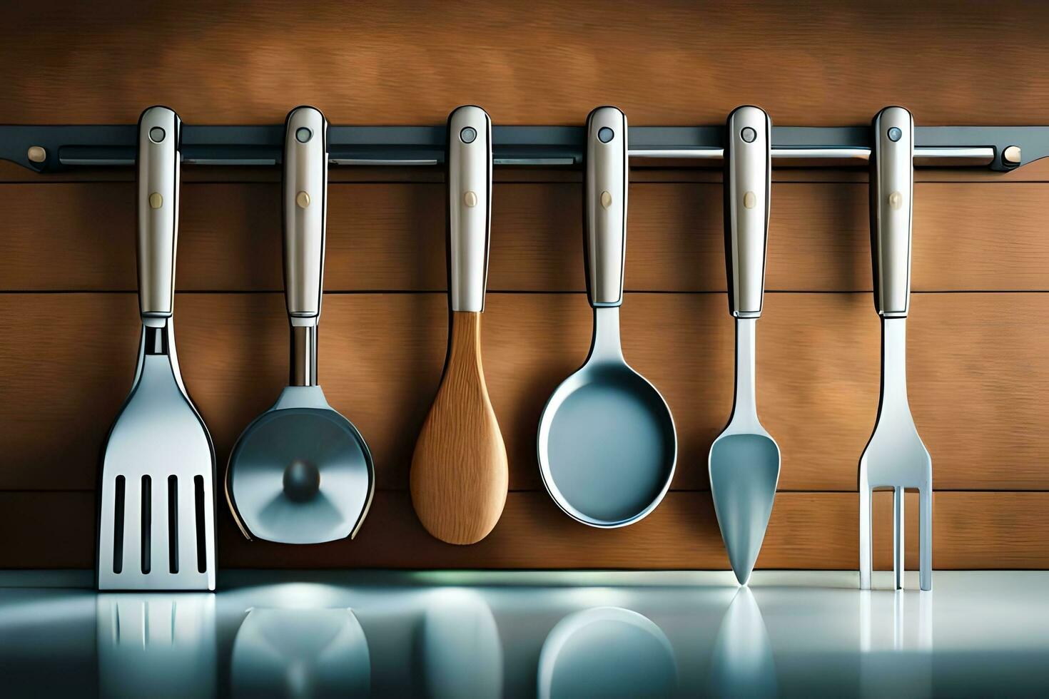 kitchen utensils on a wall. AI-Generated photo