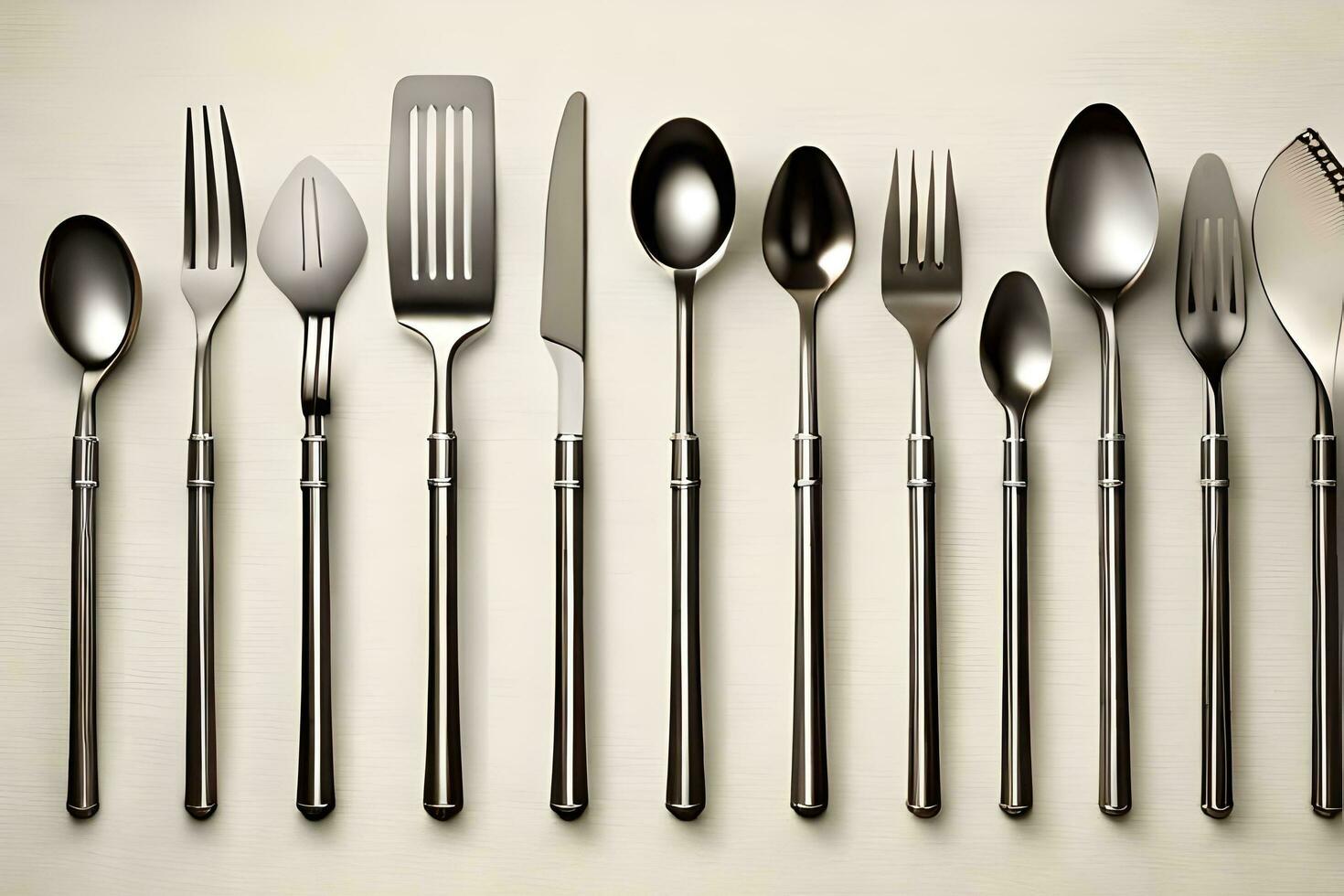 a collection of silverware and forks. AI-Generated photo