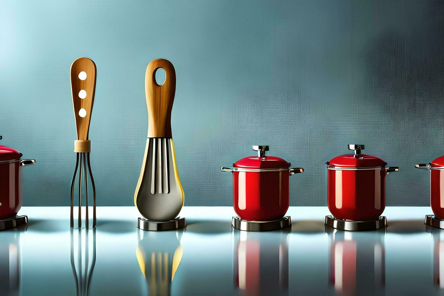 a set of red kitchen utensils and a spatula. AI-Generated photo