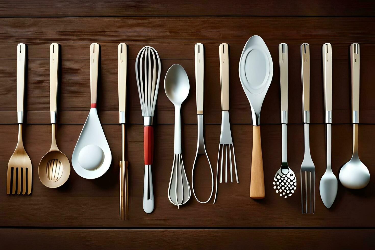 a collection of utensils arranged in a row. AI-Generated photo