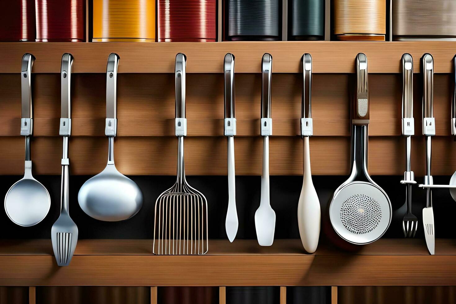 a shelf with many different utensils on it. AI-Generated photo