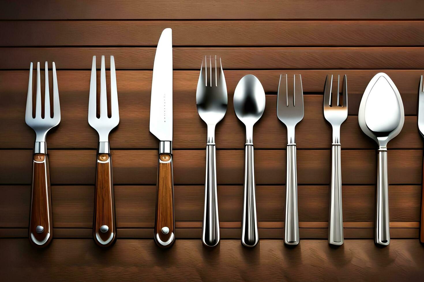 silverware set on wooden background. AI-Generated photo