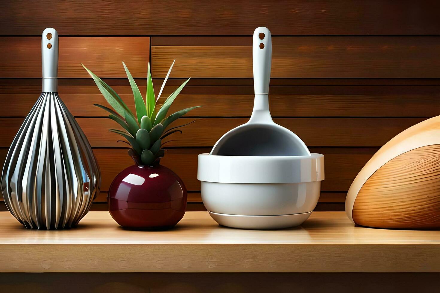 three different types of utensils are on a shelf. AI-Generated photo