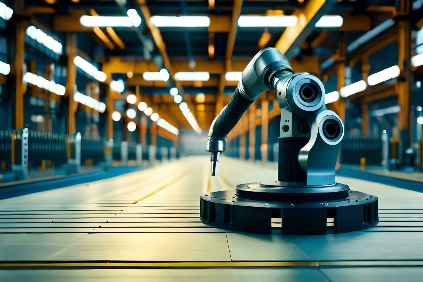 a robot is standing in front of a machine in an industrial area. AI-Generated photo