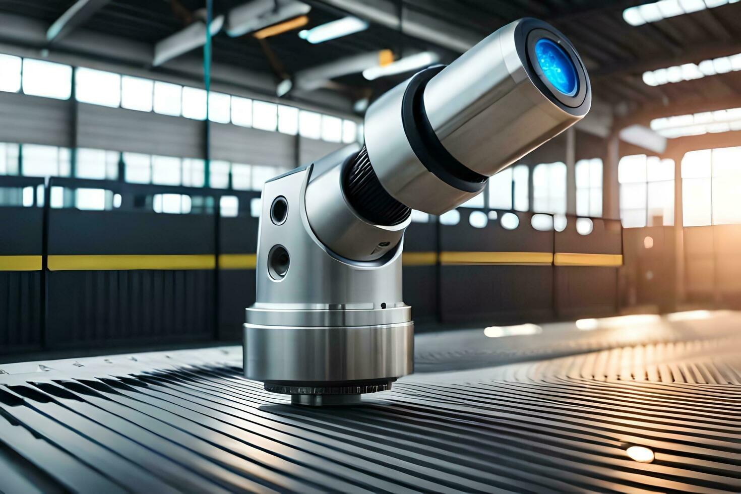 a robotic arm is sitting on a conveyor belt. AI-Generated photo