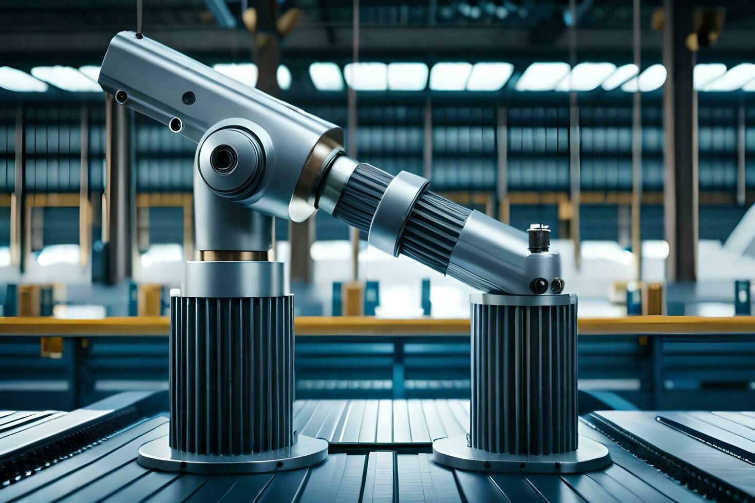 a robotic arm is sitting on top of a metal table. AI-Generated photo