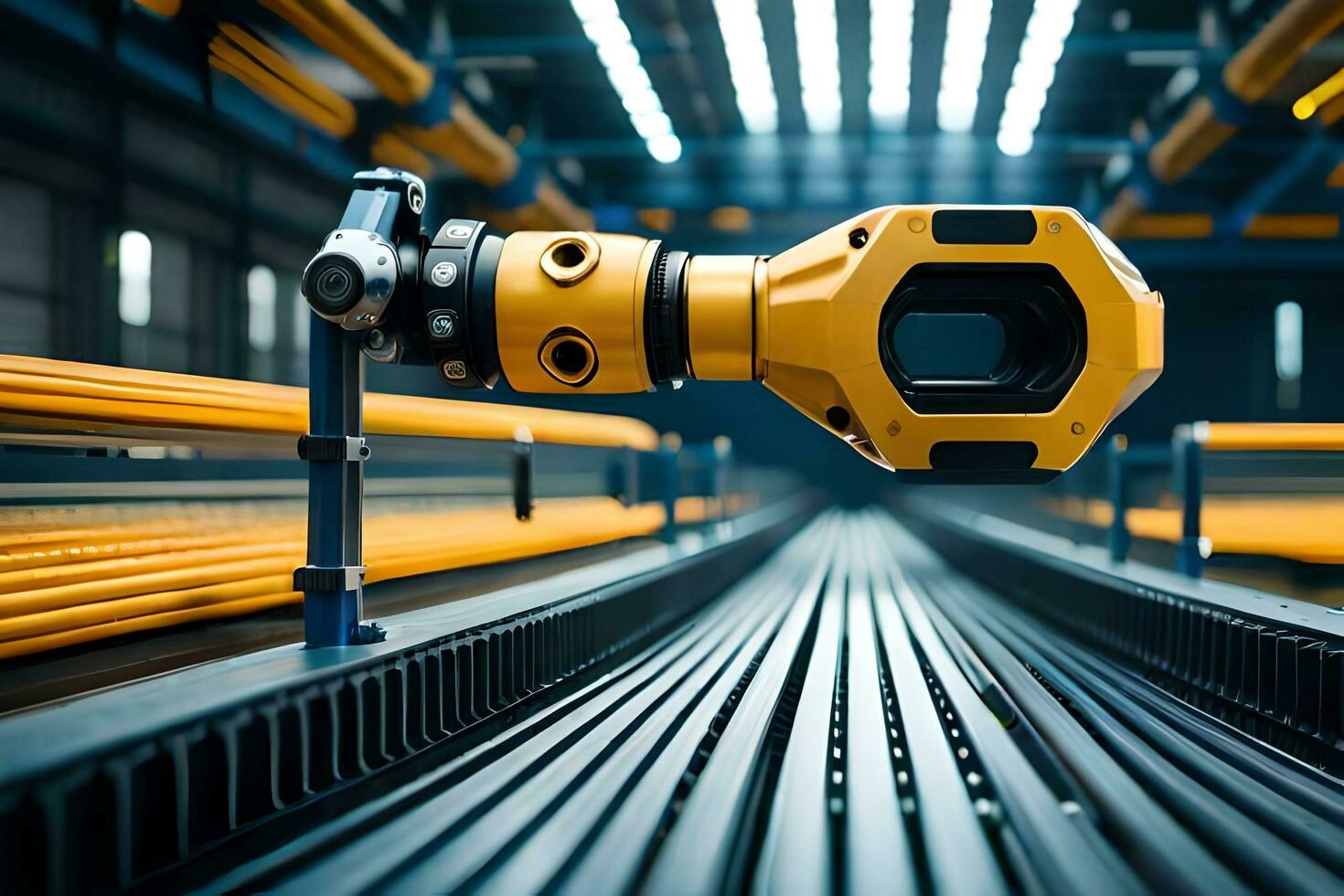 a robot is standing in front of a machine. AI-Generated photo