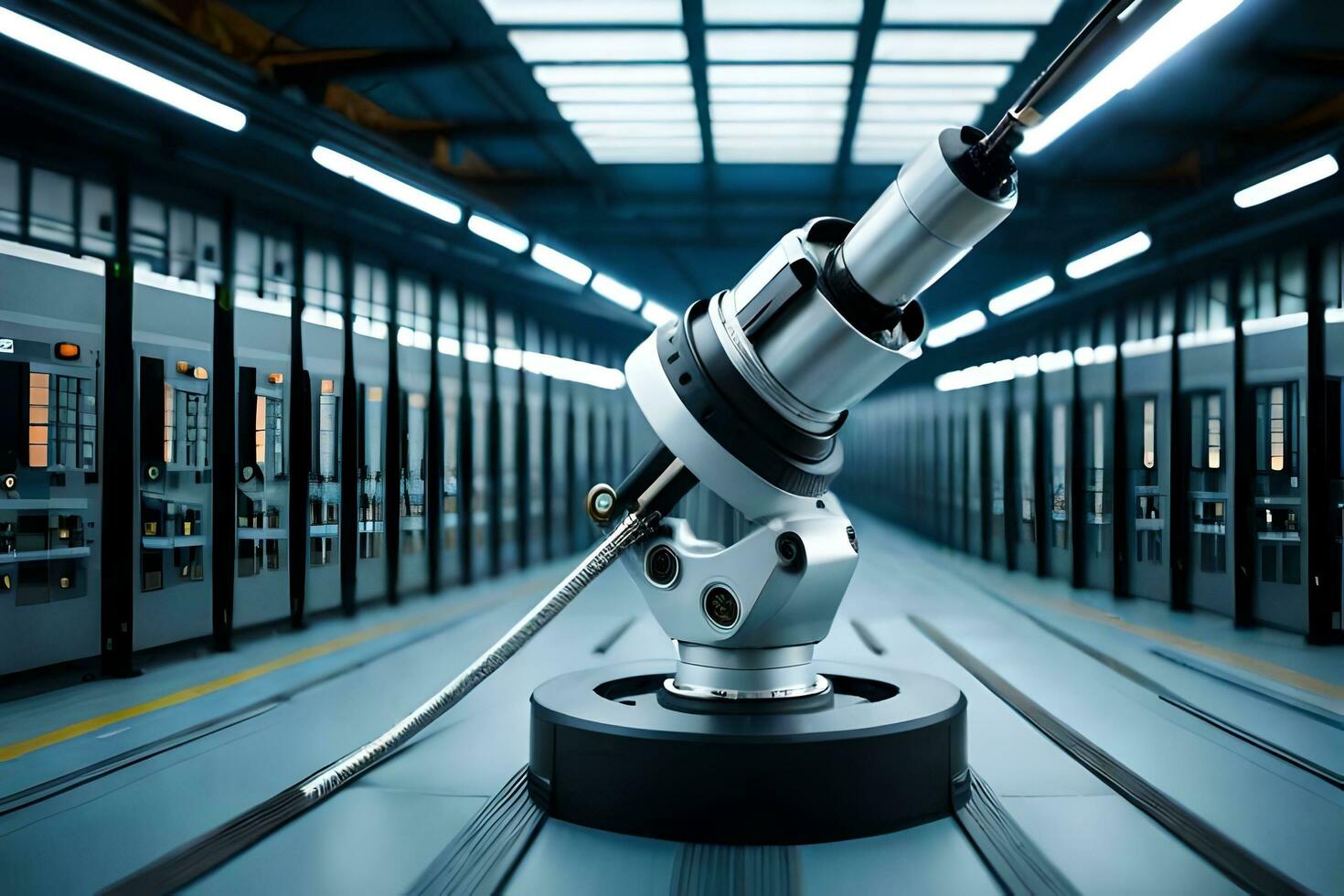 a microscope is sitting on a table in a data center. AI-Generated photo