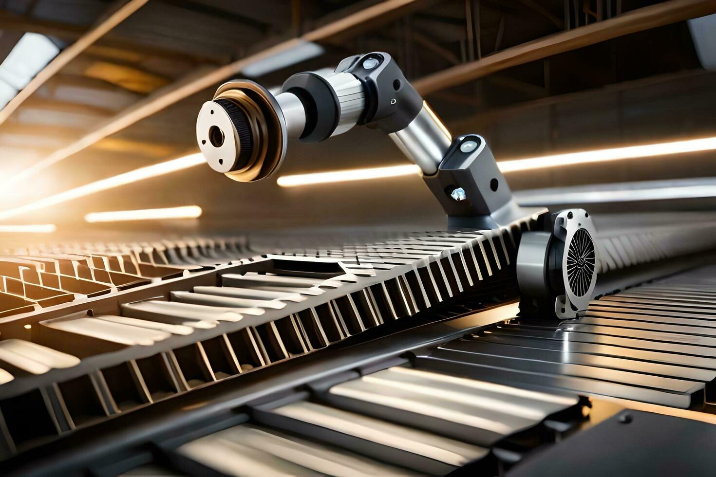 a robot is standing on a conveyor belt. AI-Generated photo