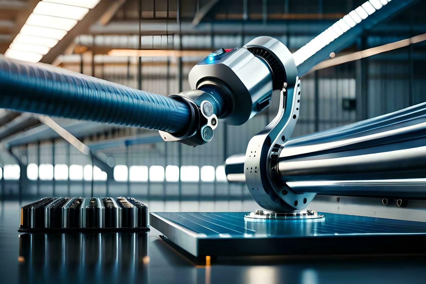 a robot is working on a machine in a factory. AI-Generated photo