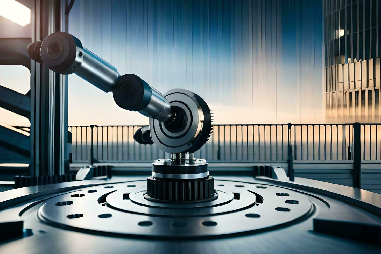 a close up of a machine with a metal arm. AI-Generated photo