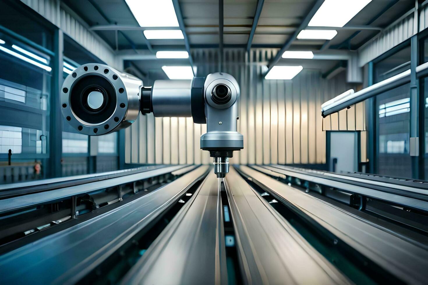 a robotic arm is moving along a conveyor belt. AI-Generated photo