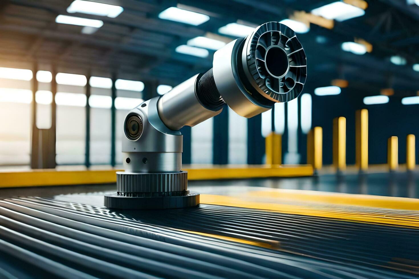 a robot is sitting on a conveyor belt. AI-Generated photo