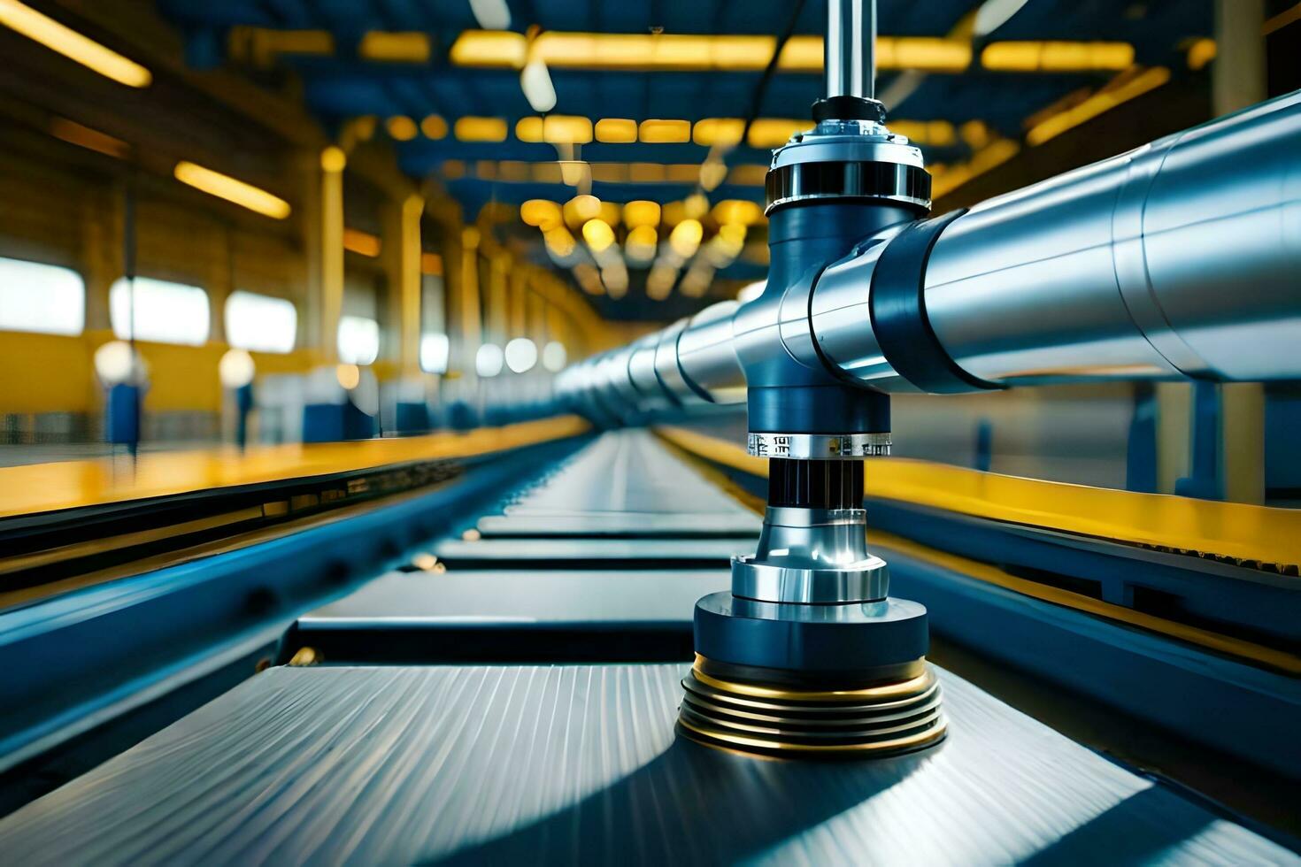 a close up of a machine on a conveyor belt. AI-Generated photo