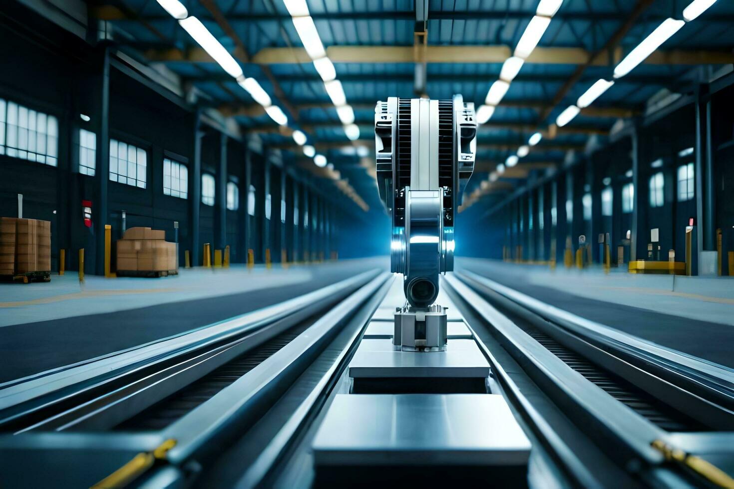 a robotic arm is moving in a warehouse. AI-Generated photo