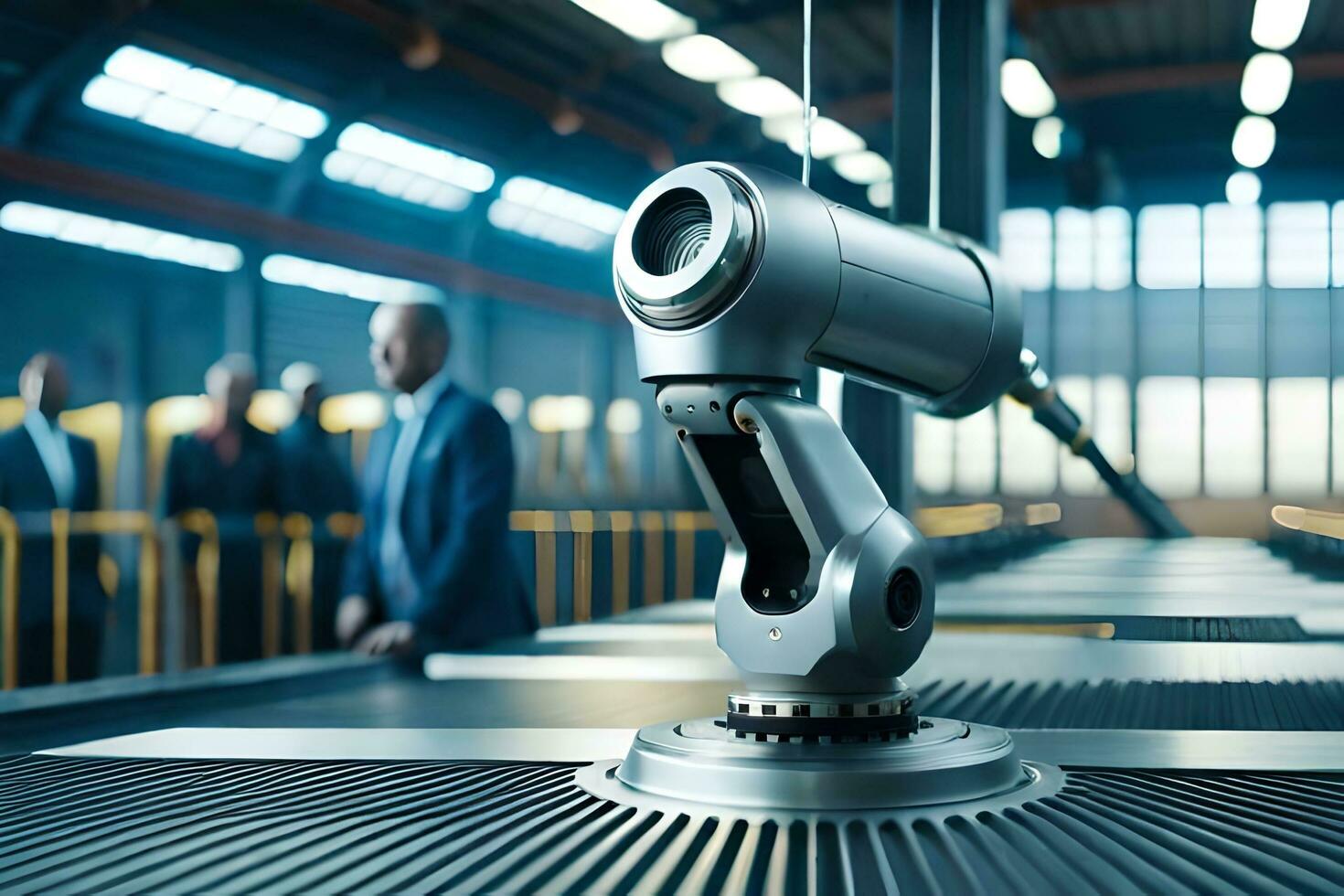 a robotic camera is on a conveyor belt in a factory. AI-Generated photo