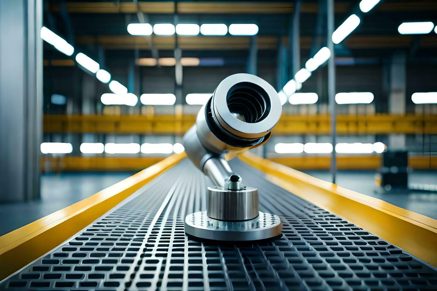 a camera on a conveyor belt in a factory. AI-Generated photo