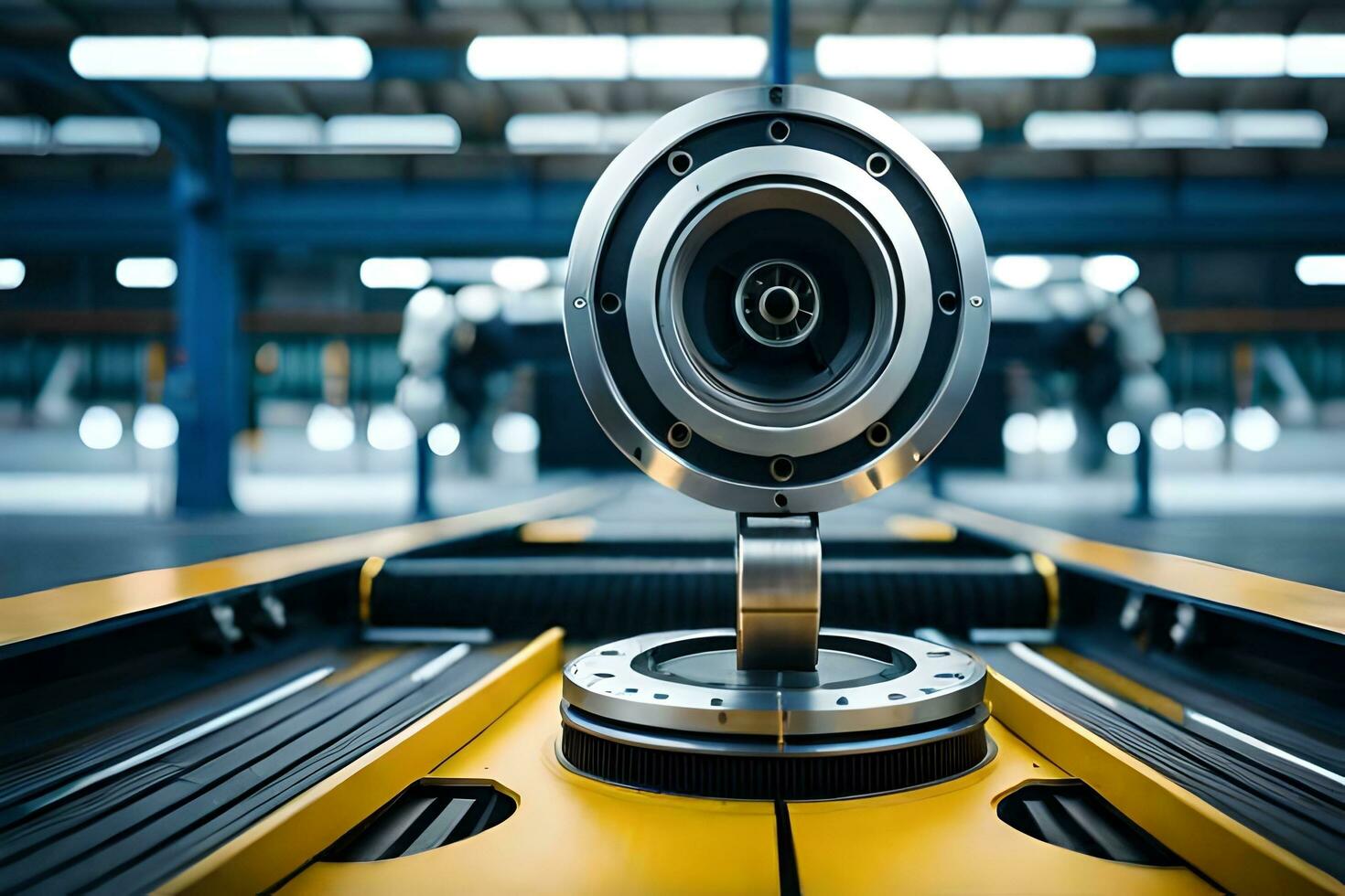 a close up of a camera on a conveyor belt. AI-Generated photo