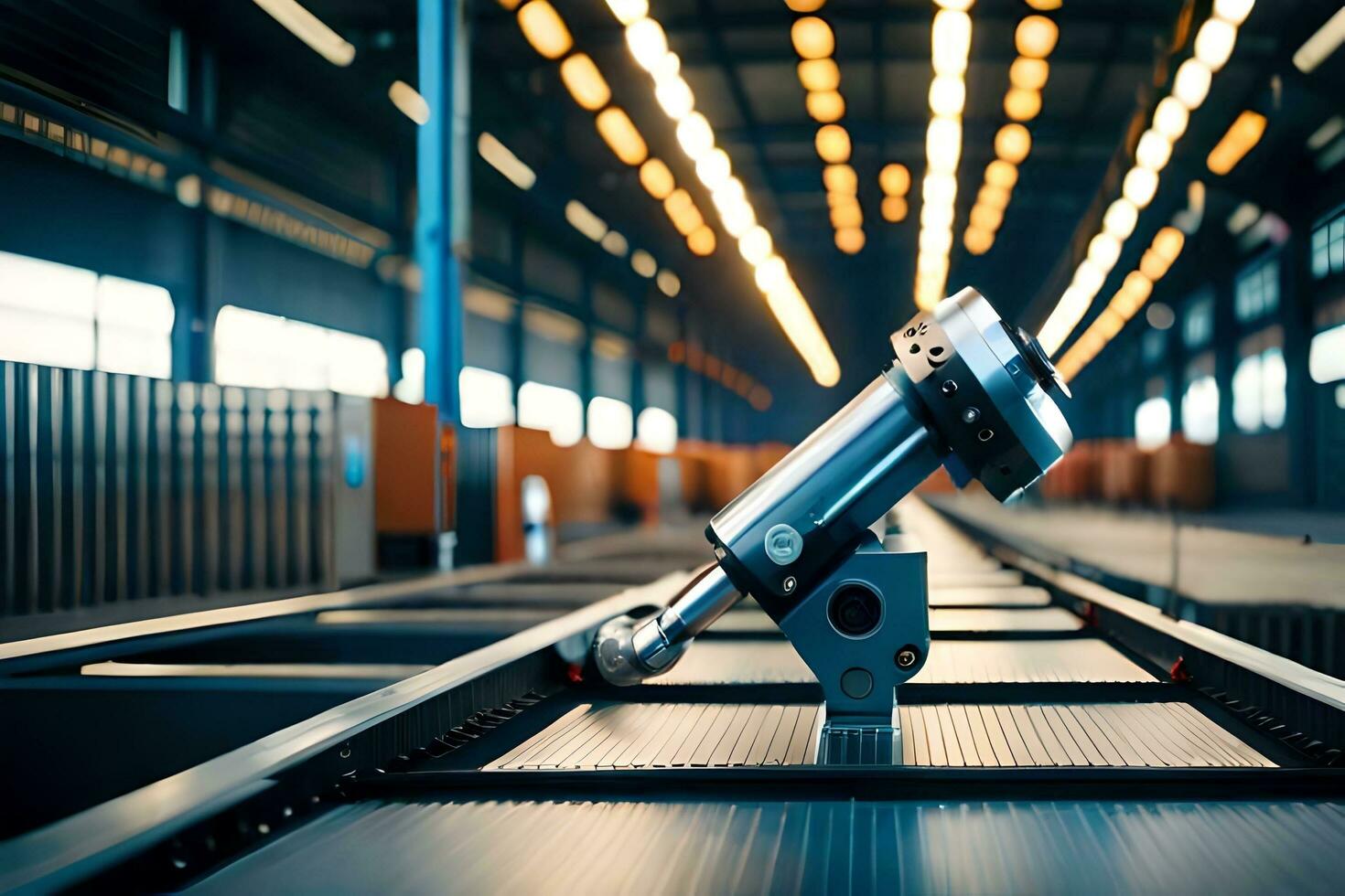 a camera on a conveyor belt in a warehouse. AI-Generated photo