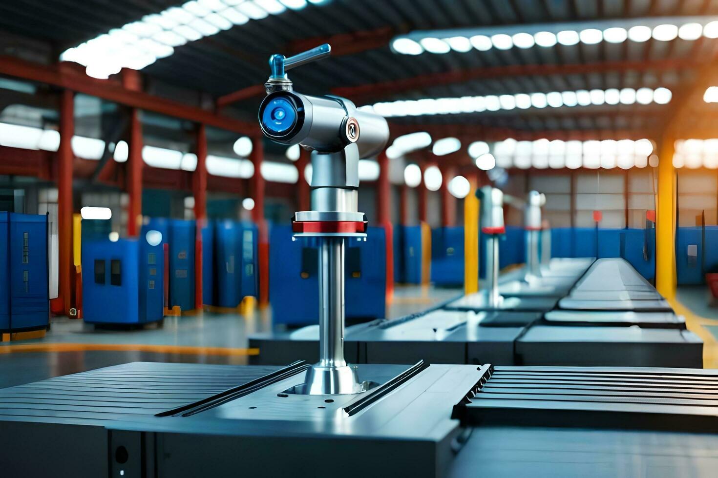 a large industrial machine with blue and red lights. AI-Generated photo