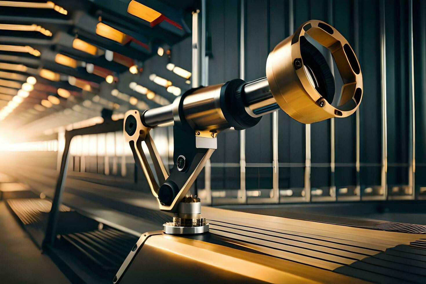 a close up of a metal pipe with a light shining through it. AI-Generated photo