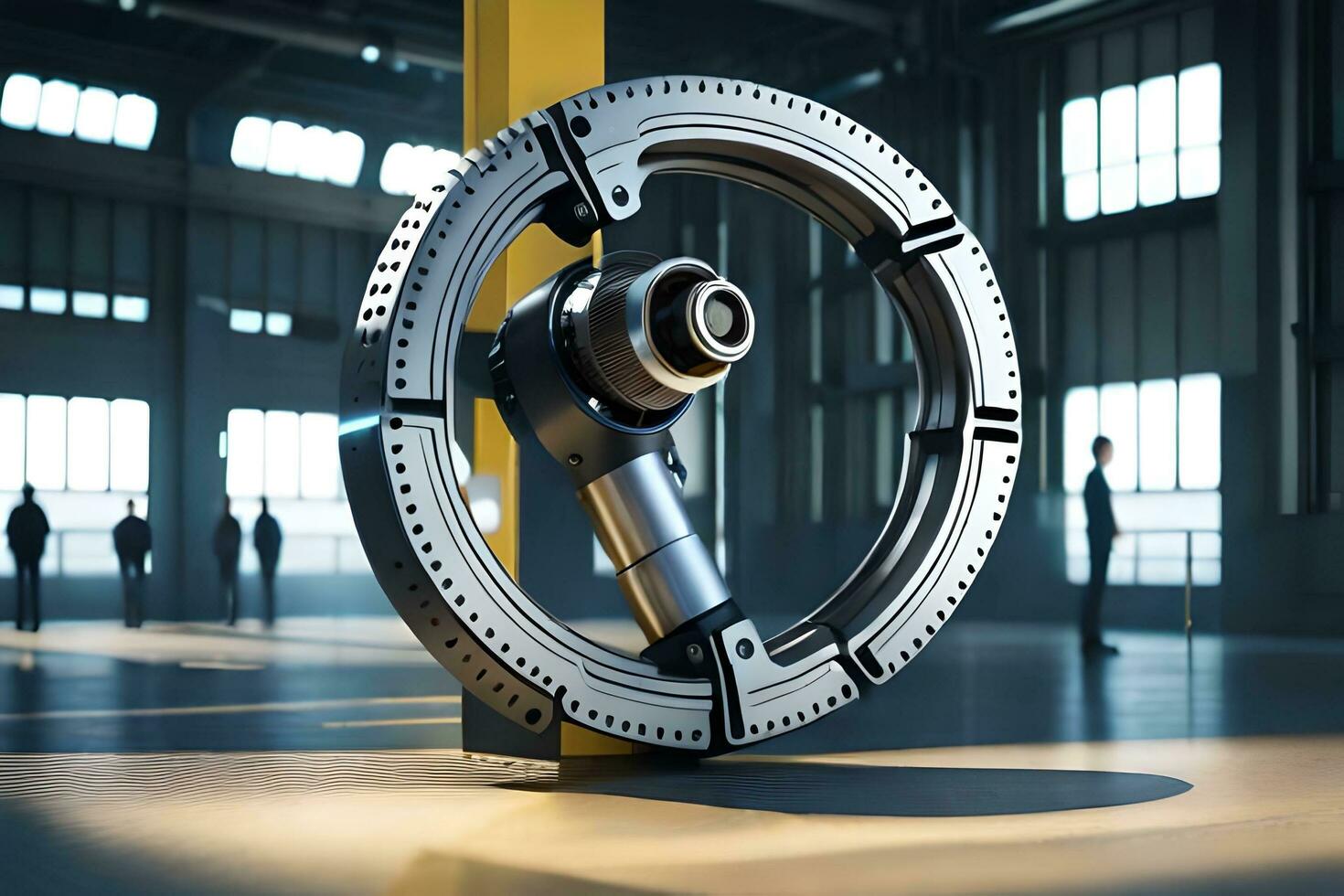 a large industrial machine with a wheel in the middle. AI-Generated photo