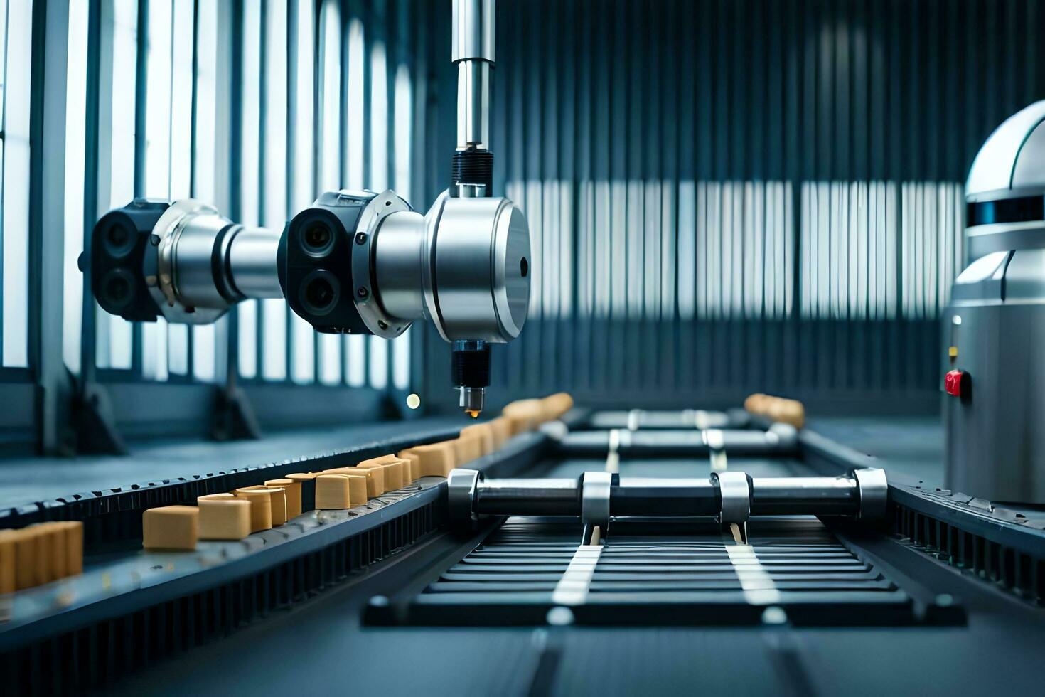 a robot is working on a conveyor belt in a factory. AI-Generated photo