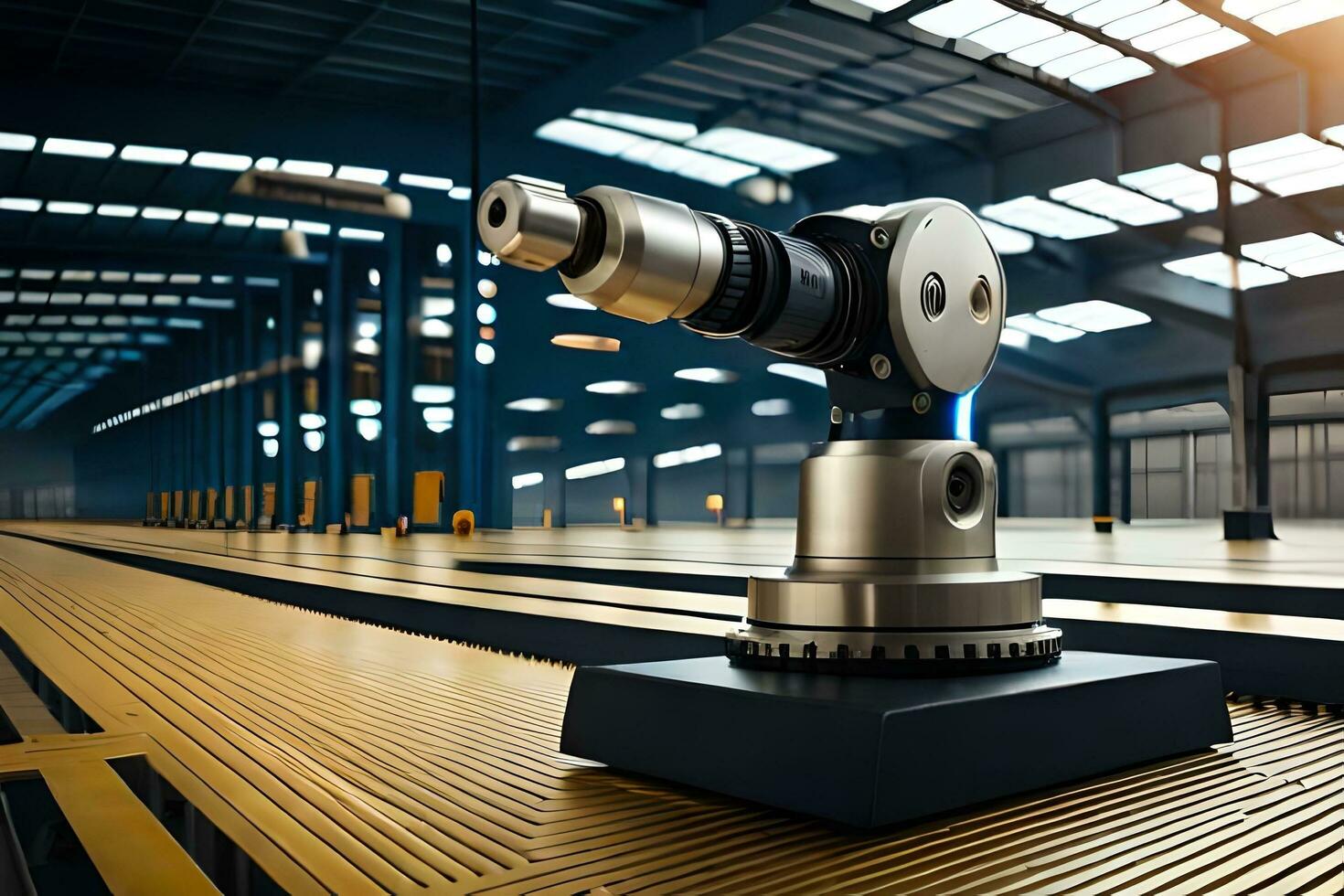 a robot is sitting on a platform in a factory. AI-Generated photo