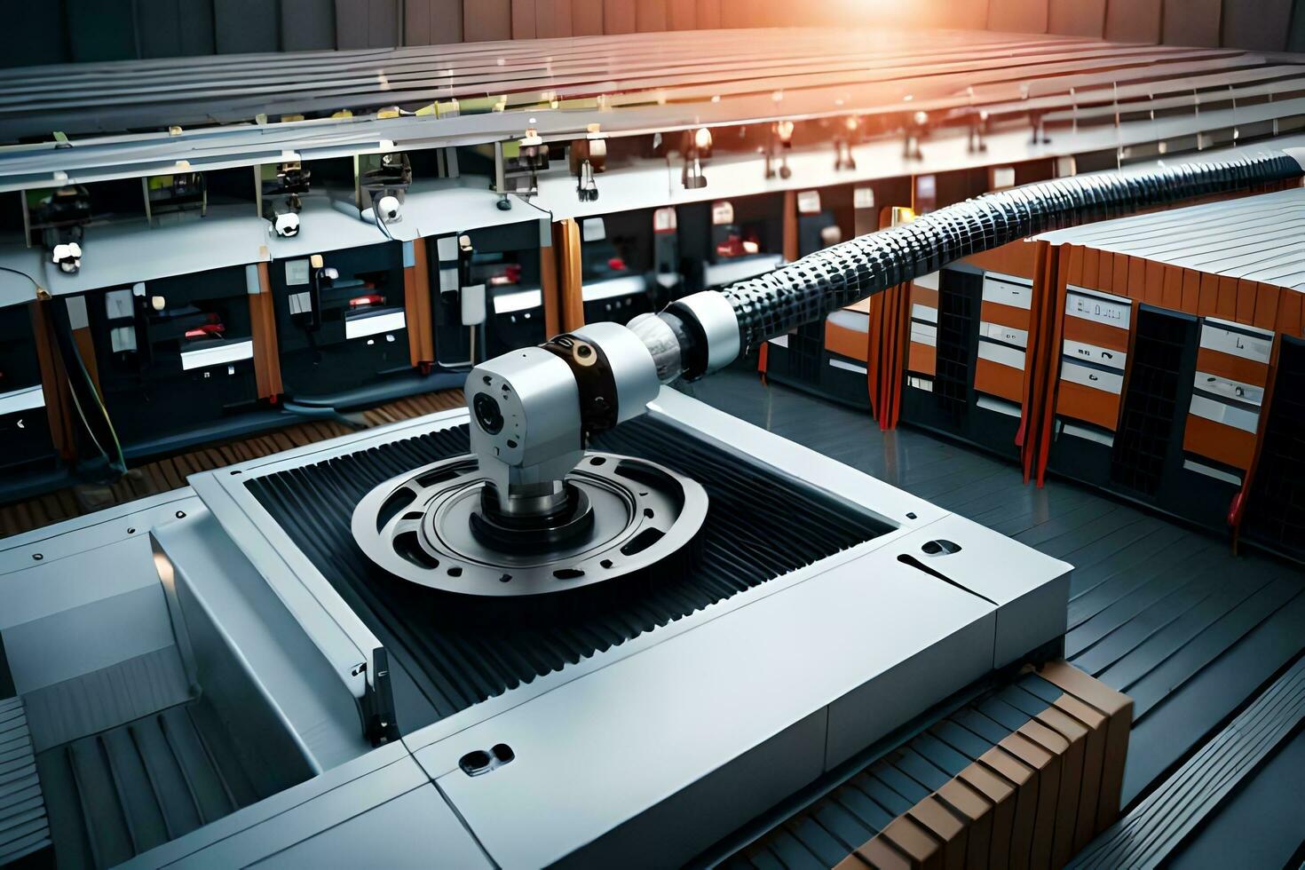 a robot is working on a machine in a factory. AI-Generated photo