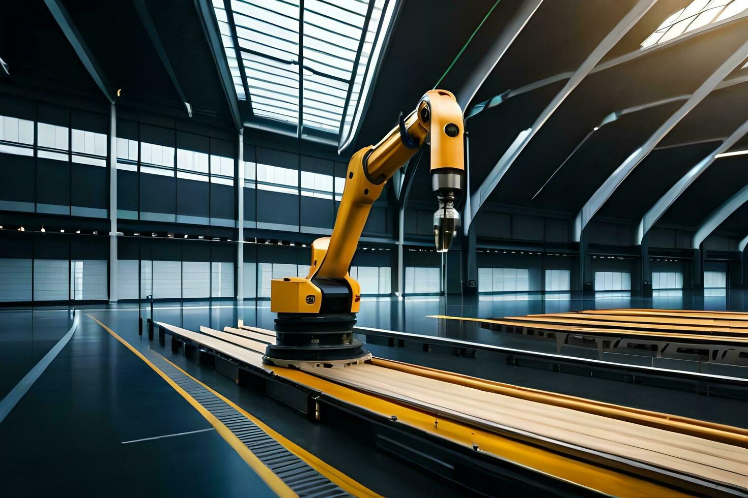 a robotic arm is moving in a warehouse. AI-Generated photo