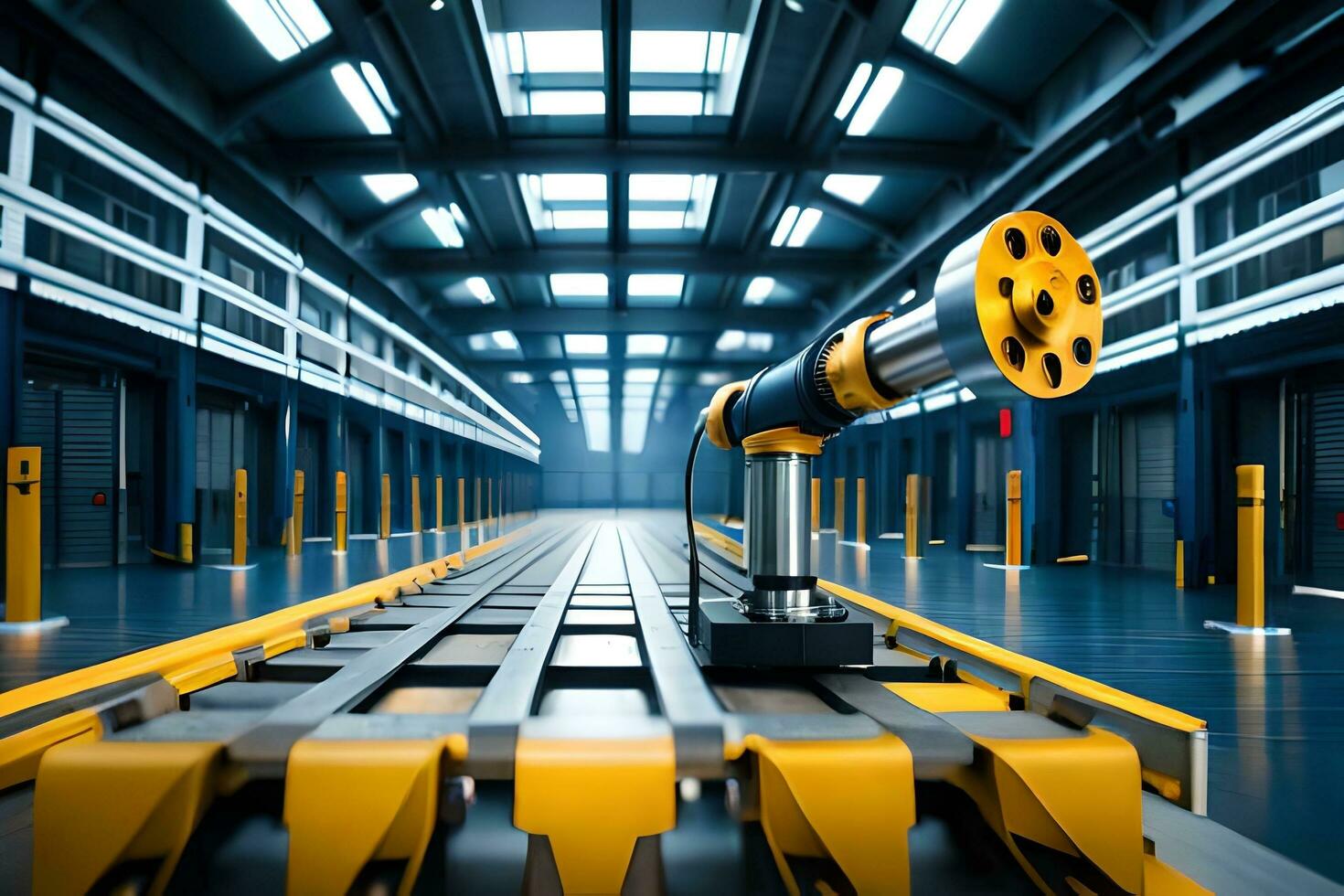 a robotic arm is moving through a warehouse. AI-Generated photo