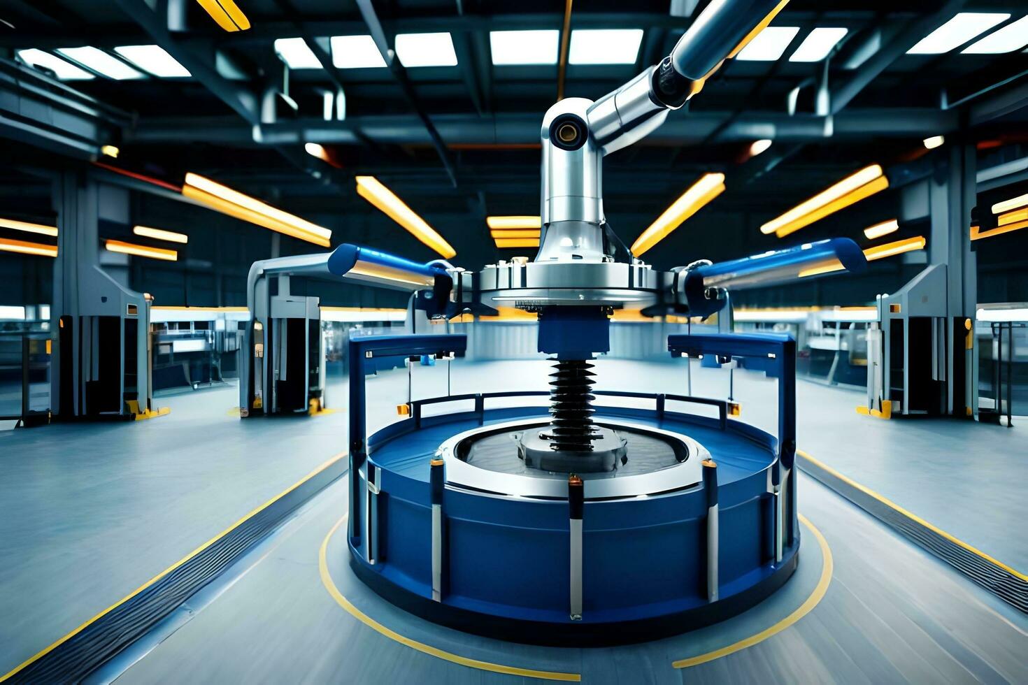 industrial robot in factory with motion blur. AI-Generated photo