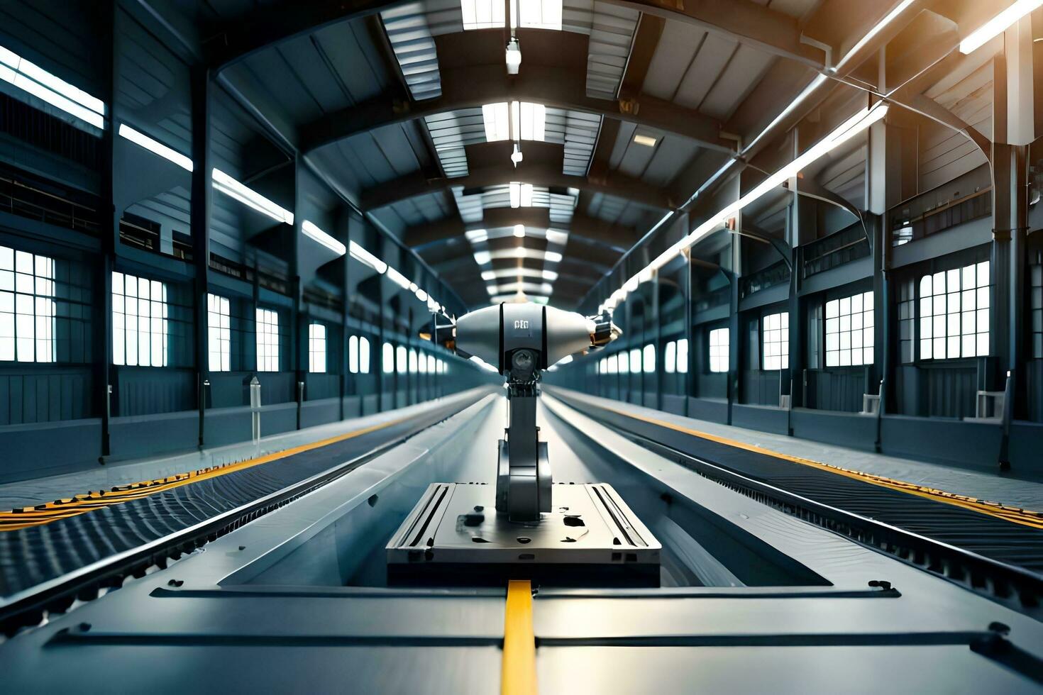 a long conveyor belt in a factory. AI-Generated photo