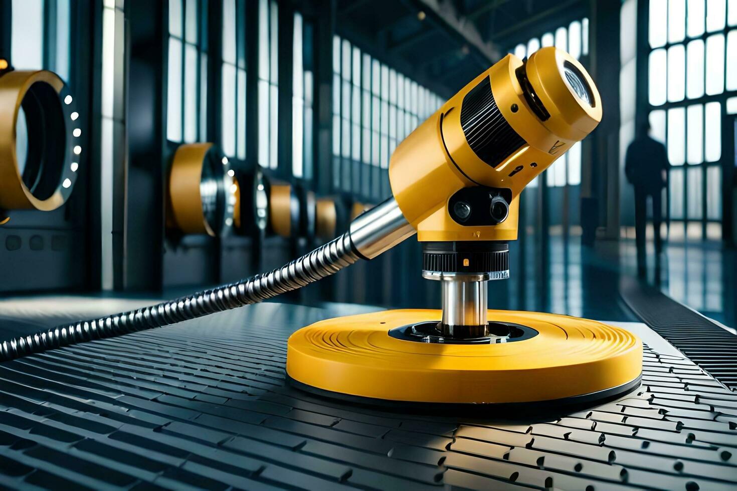 a yellow industrial machine on a conveyor belt. AI-Generated photo