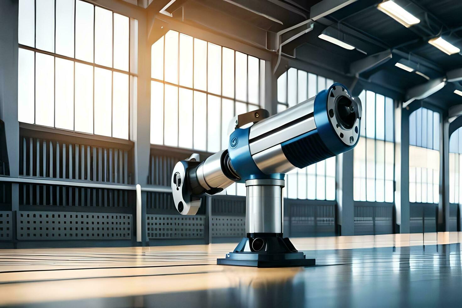 a large industrial machine is sitting in a large warehouse. AI-Generated photo
