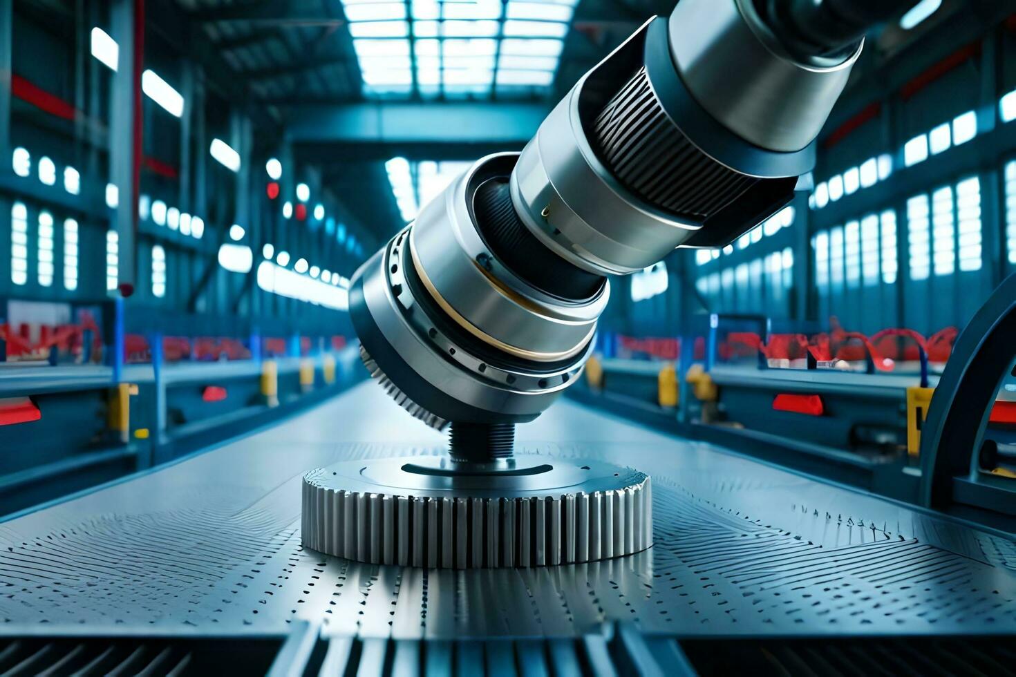 a robotic arm is moving on a conveyor belt. AI-Generated photo