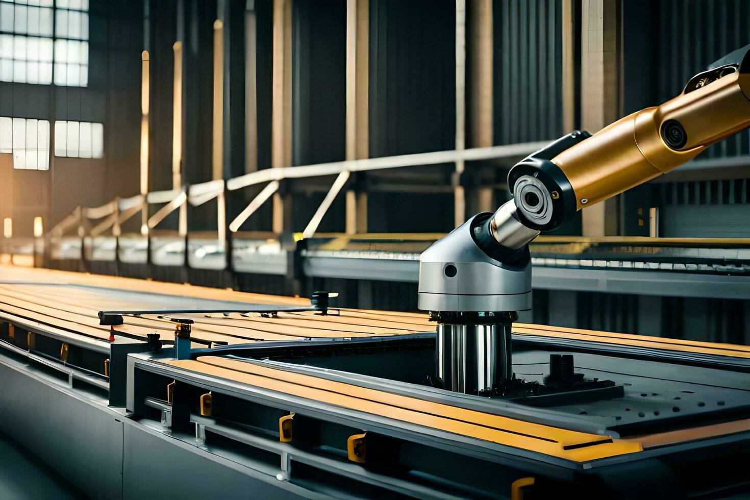 a robotic arm is working on a machine in a factory. AI-Generated photo