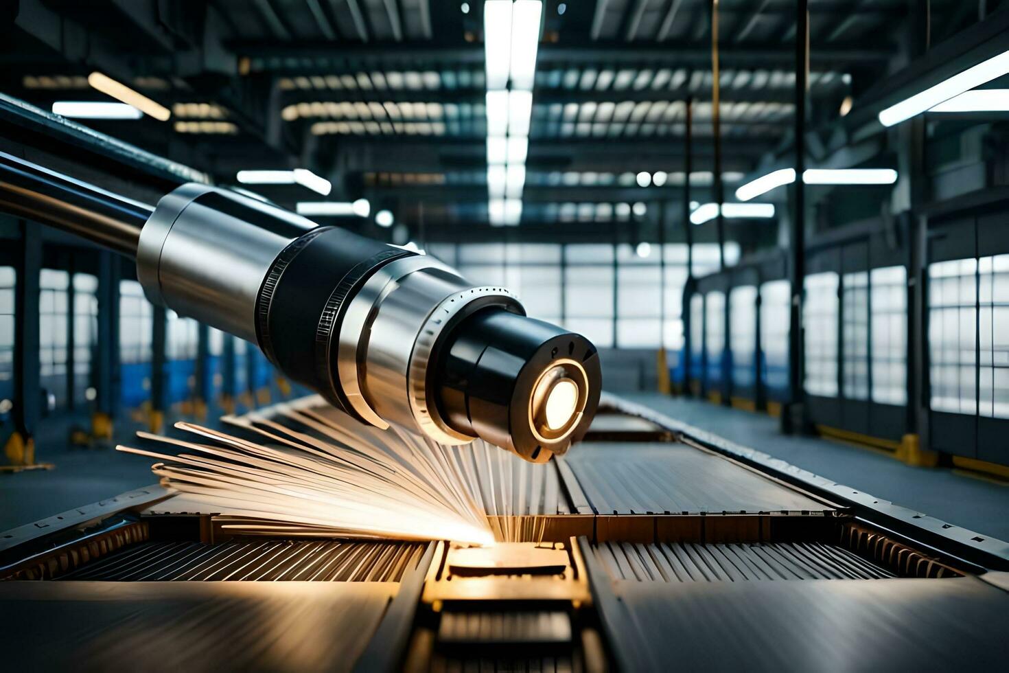 a machine is cutting metal in a factory. AI-Generated photo