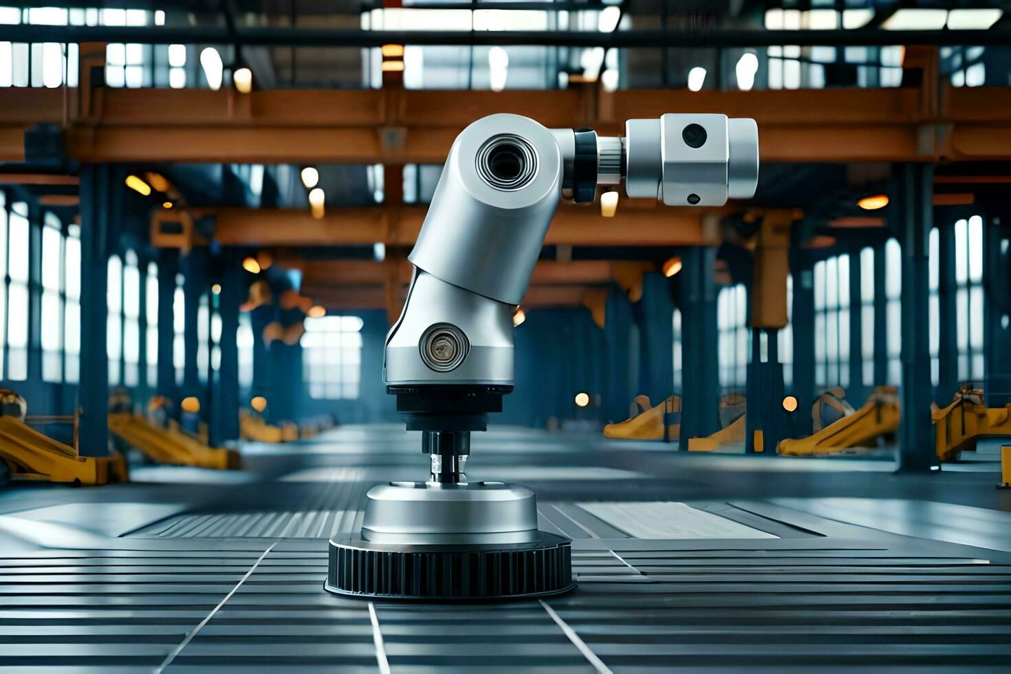a robotic arm is sitting on a conveyor belt. AI-Generated photo