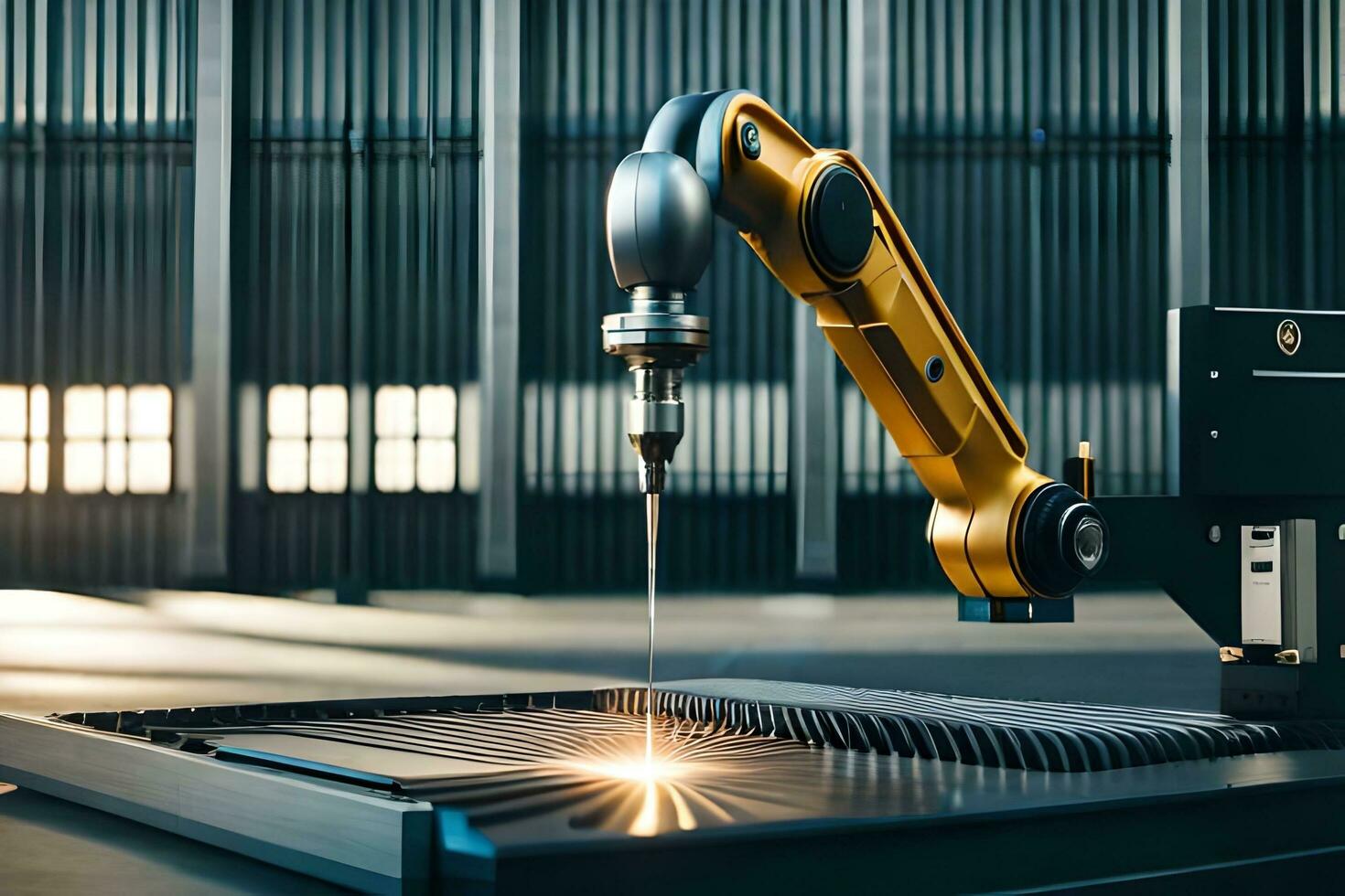 a robotic machine is cutting metal on a table. AI-Generated photo