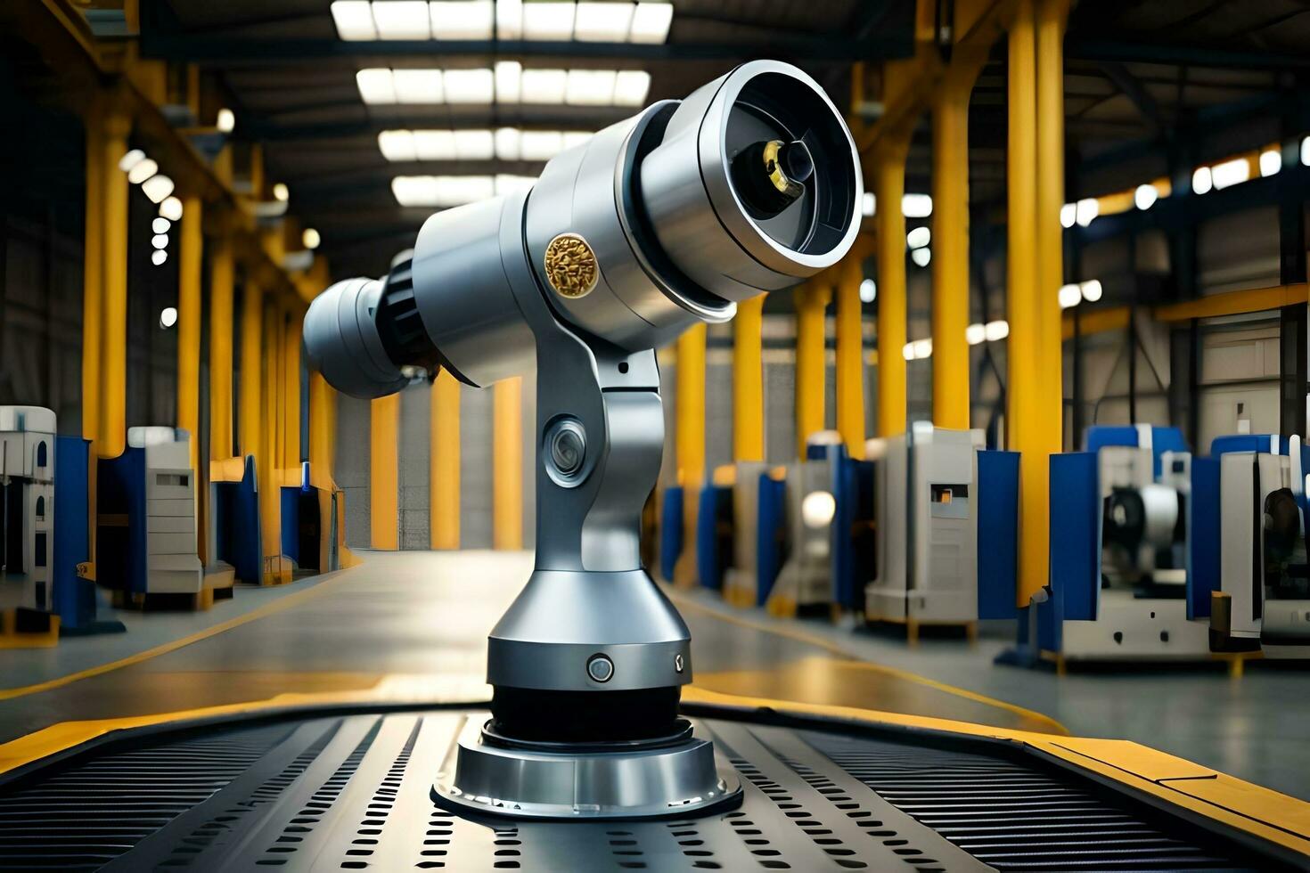 a robot is sitting on top of a machine in a factory. AI-Generated photo